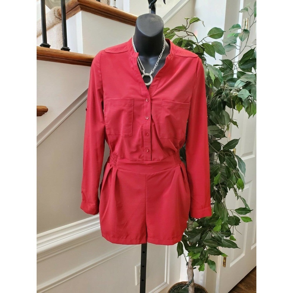 Boutique Hot & Delicious Women's Red Polyester‎ Long Sleeve Casual Romper Size M